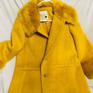 Kate Spade Yellow Faux Fur Coat, size 10